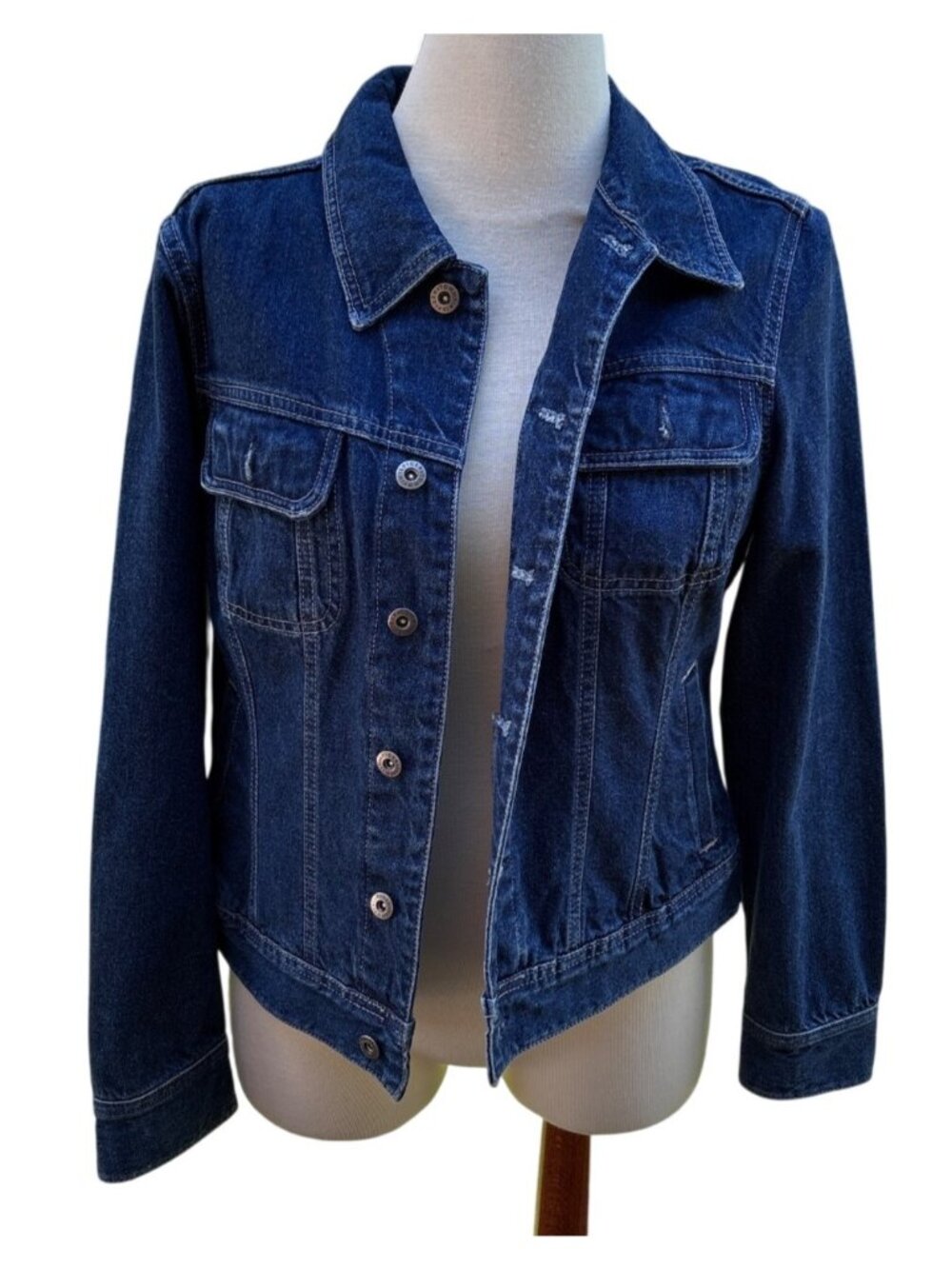 Vintage Y2K Tommy Hilfiger Jean Jacket Women L Denim Cropped Meduim Wash Trucker